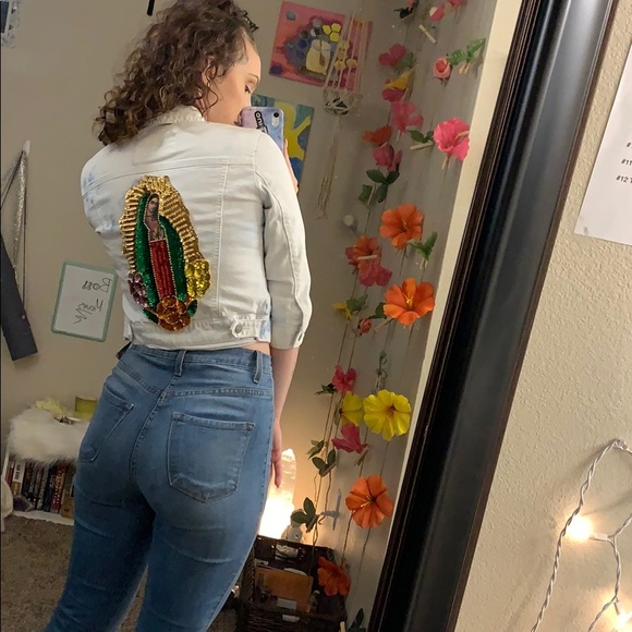 Mother Teresa custom blue stained jean jacket - Picture 8 of 8